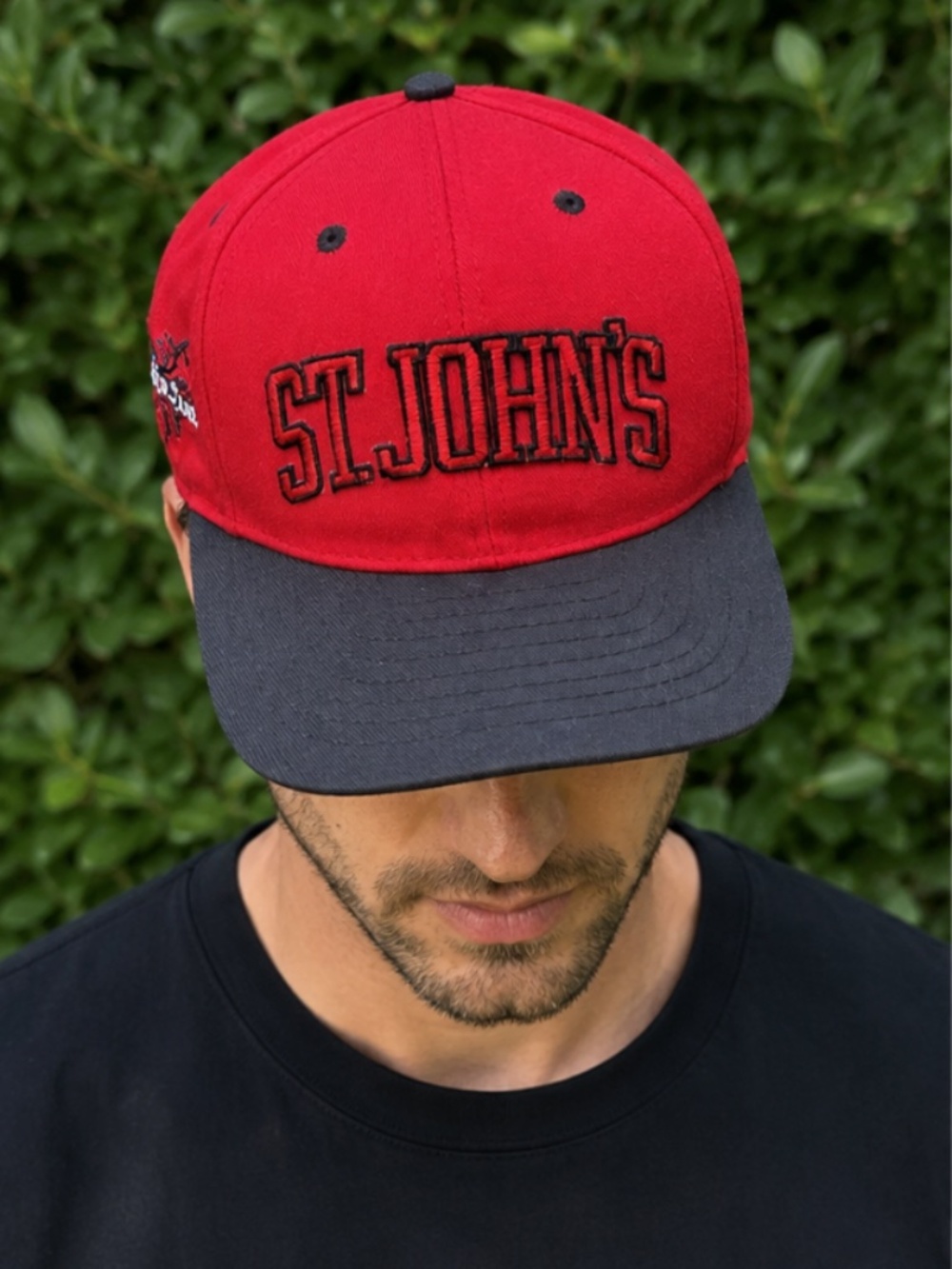 Vintage St. John's Red Storm Snapback Hat University Square USA Red Black Cap